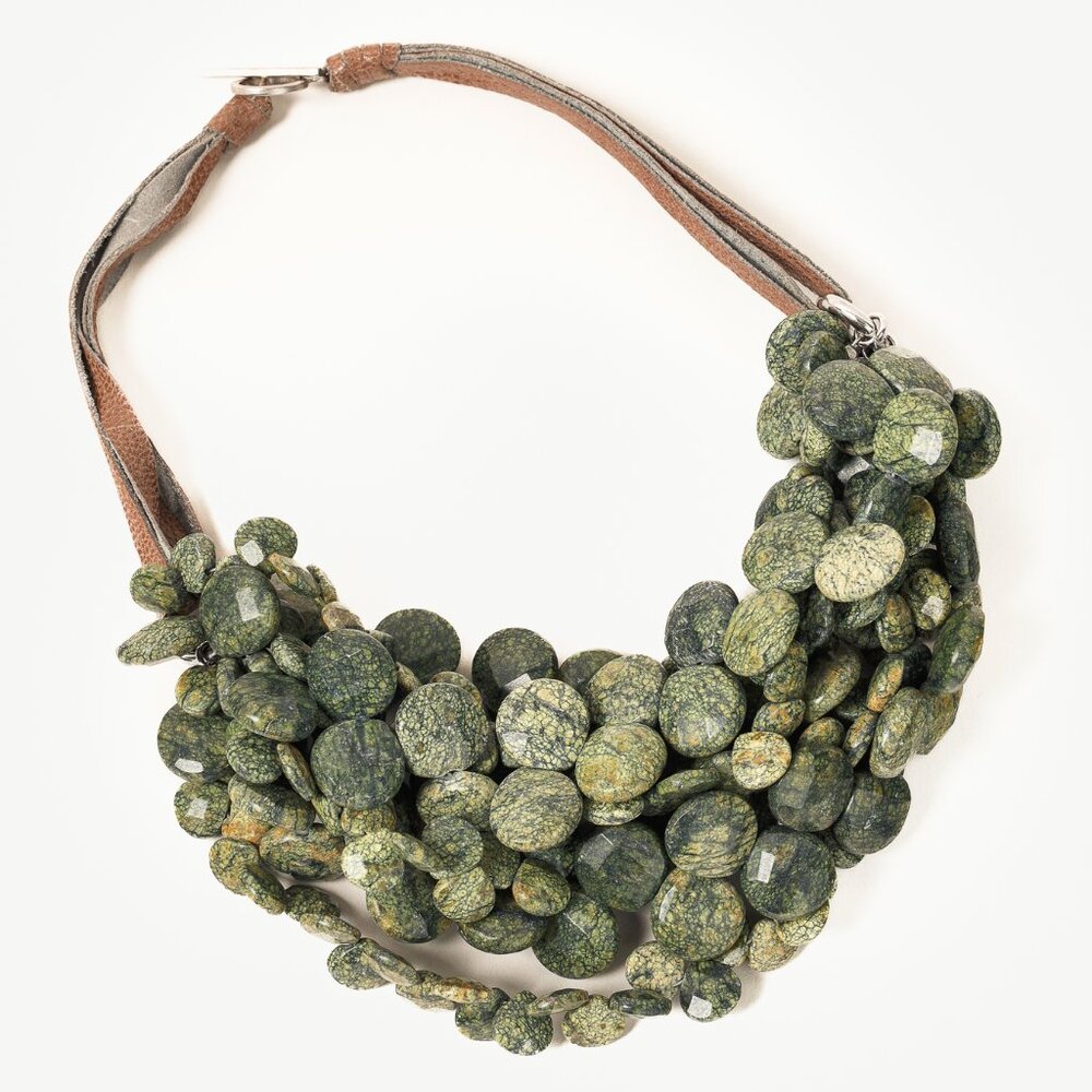 Brunello Cucinelli Faceted Snake Jasper & Leather Multistrand Necklace